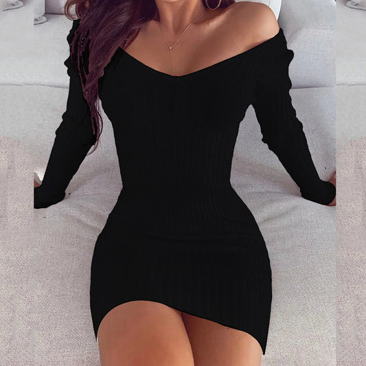 Chic Off-Shoulder Long Sleeve Bodycon Mini Dress - Perfect for Spring & Autumn!