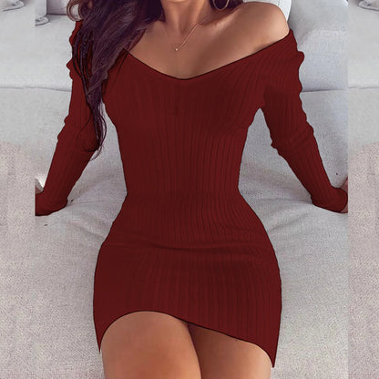 Chic Off-Shoulder Long Sleeve Bodycon Mini Dress - Perfect for Spring & Autumn!