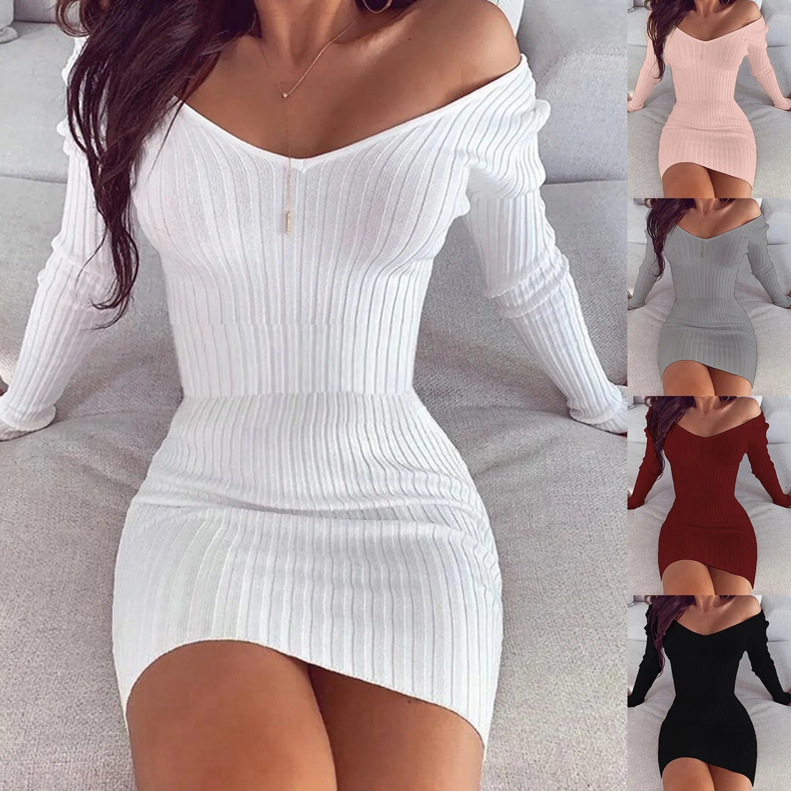 Chic Off-Shoulder Long Sleeve Bodycon Mini Dress - Perfect for Spring & Autumn!