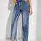 Contrast Patchwork Straight Jeans with Pockets